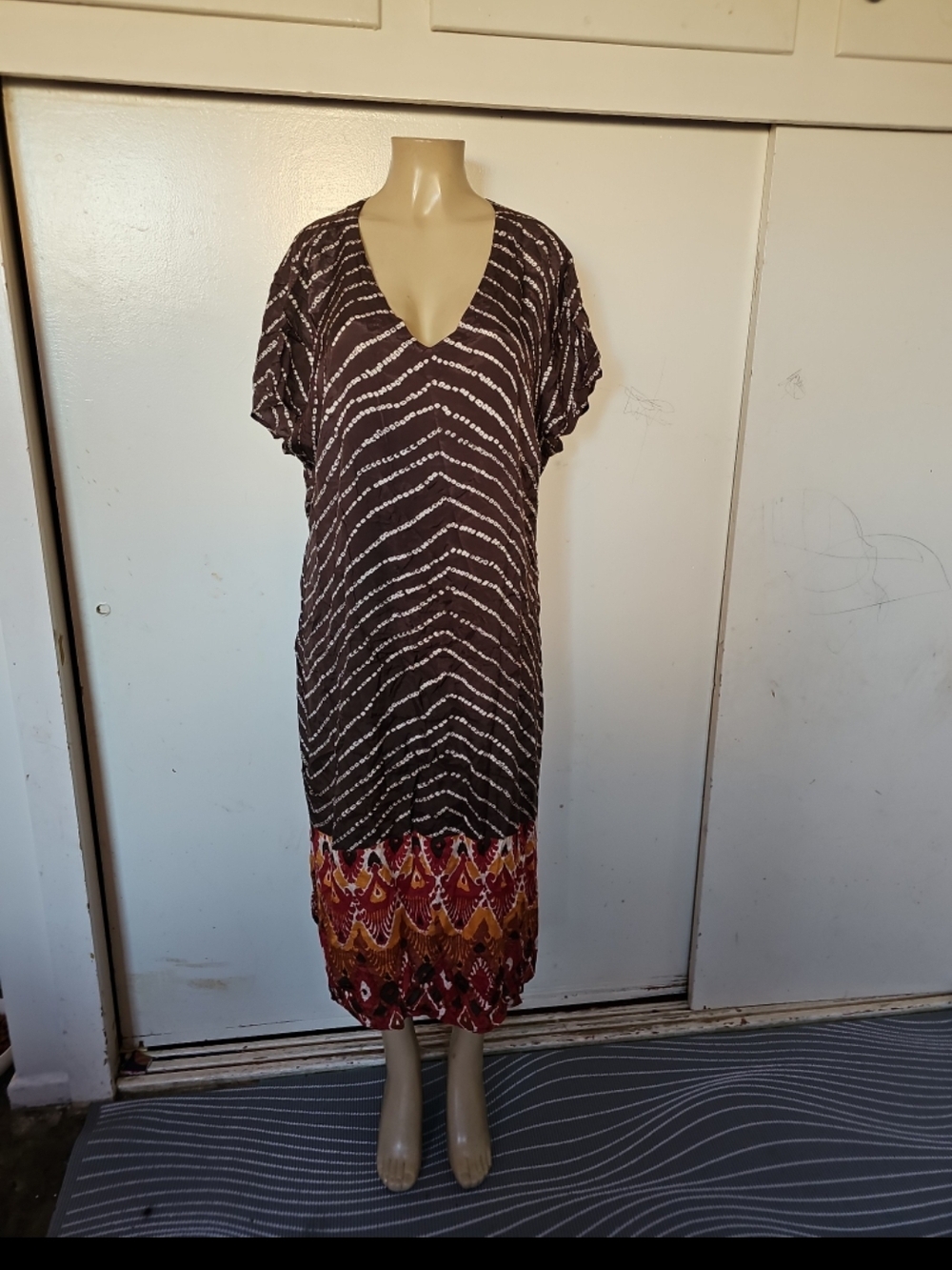 Avenue Brown Maxi Dress with Red and Gold Hem